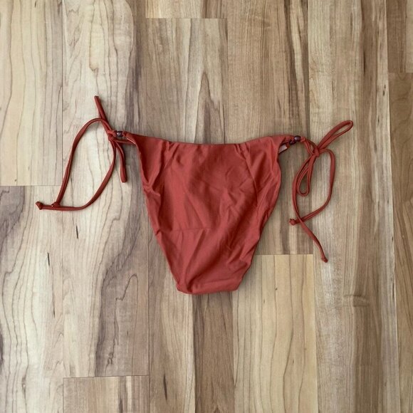 J Crew Swimsuit Womens Medium Bikini Bottom String Cheeky Curved Beads Brick Red - Picture 5 of 10